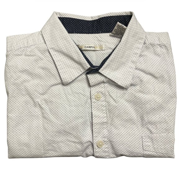 Campia Moda Men’s Short Sleeve Button Up Shirt White Small Navy Dots XL - Picture 1 of 7
